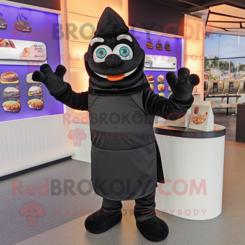 Black Moussaka mascot costume character dressed with a Turtleneck and Cufflinks Black Moussaka mascot costume character dressed with a Turtleneck and Cufflinks