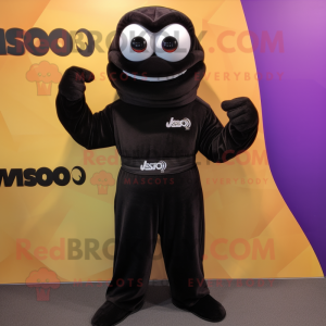 Black Moussaka mascot costume character dressed with a Turtleneck and Cufflinks