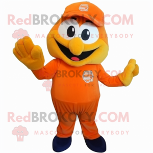 Orange Jambalaya mascot costume character dressed with a Sweatshirt and Ties