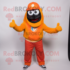 Orange Jambalaya mascot costume character dressed with a Sweatshirt and Ties