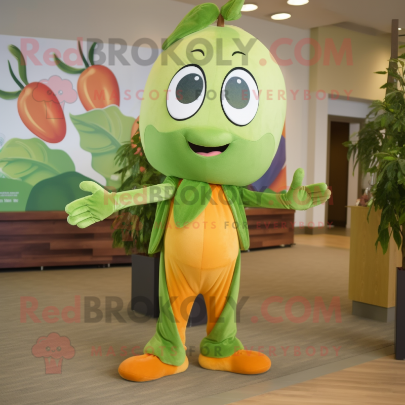 Olive Apricot mascot costume character dressed with a Flare Jeans and Wraps