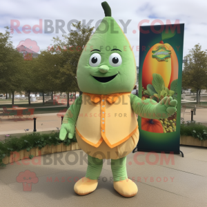 Olive Apricot mascot costume character dressed with a Flare Jeans and Wraps