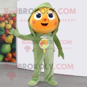 Olive Apricot mascot costume character dressed with a Flare Jeans and Wraps