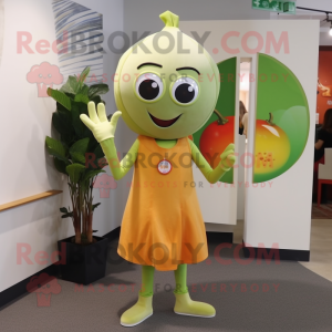 Olive Apricot mascot costume character dressed with a Flare Jeans and Wraps