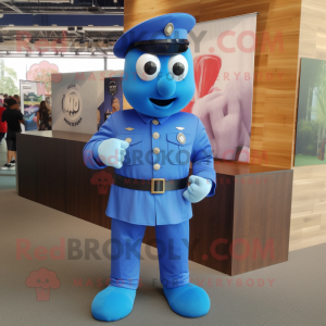 Blue Army Soldier mascot costume character dressed with a Mom Jeans and Bracelet watches