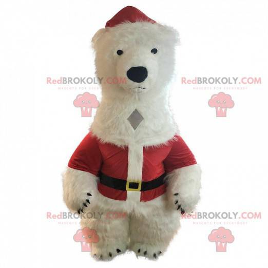 Mascotte de nounours blanc gonflable, en tenue de Père-Noël -