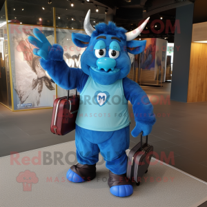 Blå Minotaur maskot kostume...