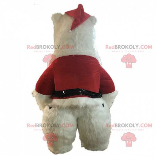 Opblaasbare witte teddybeer mascotte, verkleed als kerstman -