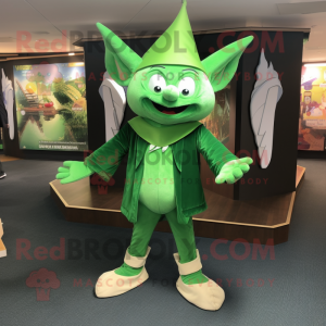 Green Tooth Fairy mascot costume character dressed with a Jacket and Cummerbunds