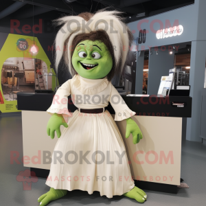 Cream Frankenstein mascot costume character dressed with a Maxi Skirt and Hair clips