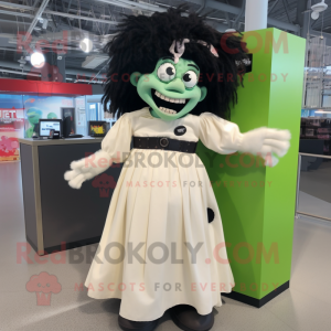 Cream Frankenstein mascot costume character dressed with a Maxi Skirt and Hair clips