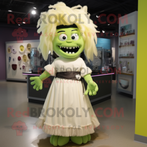 Cream Frankenstein mascot costume character dressed with a Maxi Skirt and Hair clips