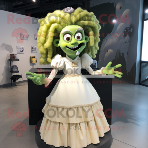 Cream Frankenstein mascot costume character dressed with a Maxi Skirt and Hair clips