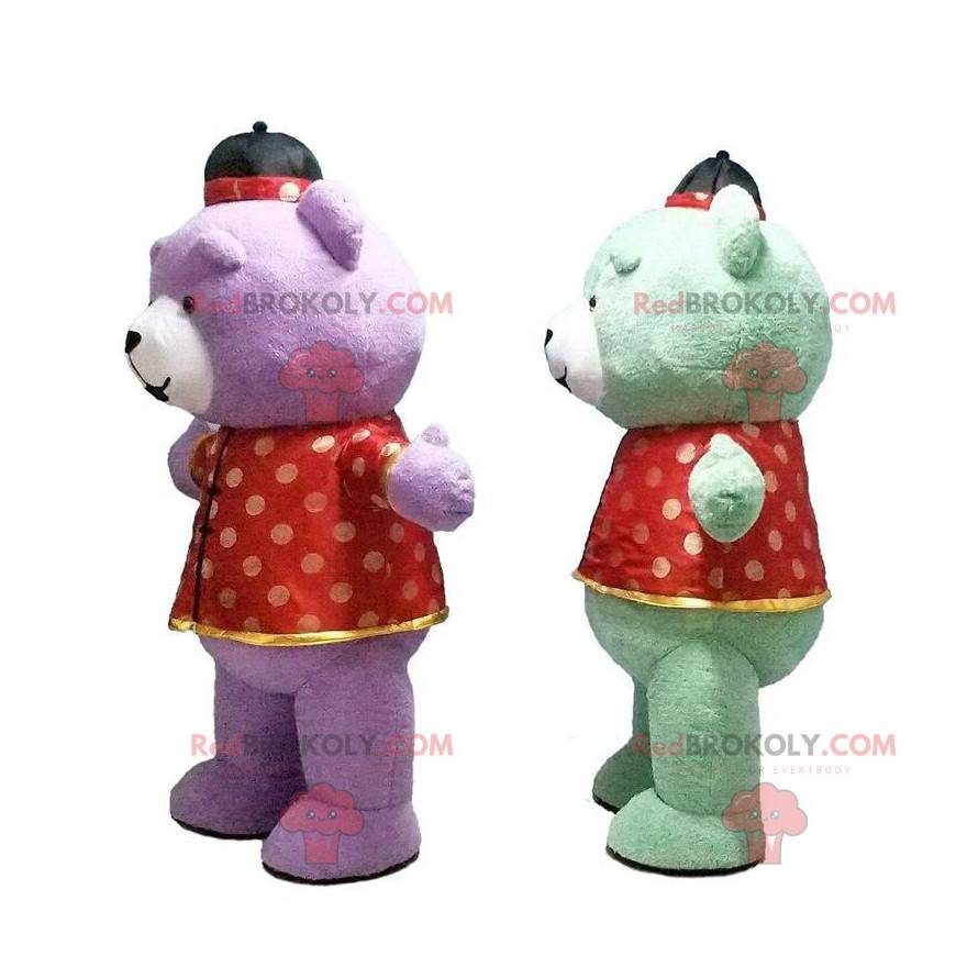 2 very colorful inflatable teddy bear costumes, giant mascots -