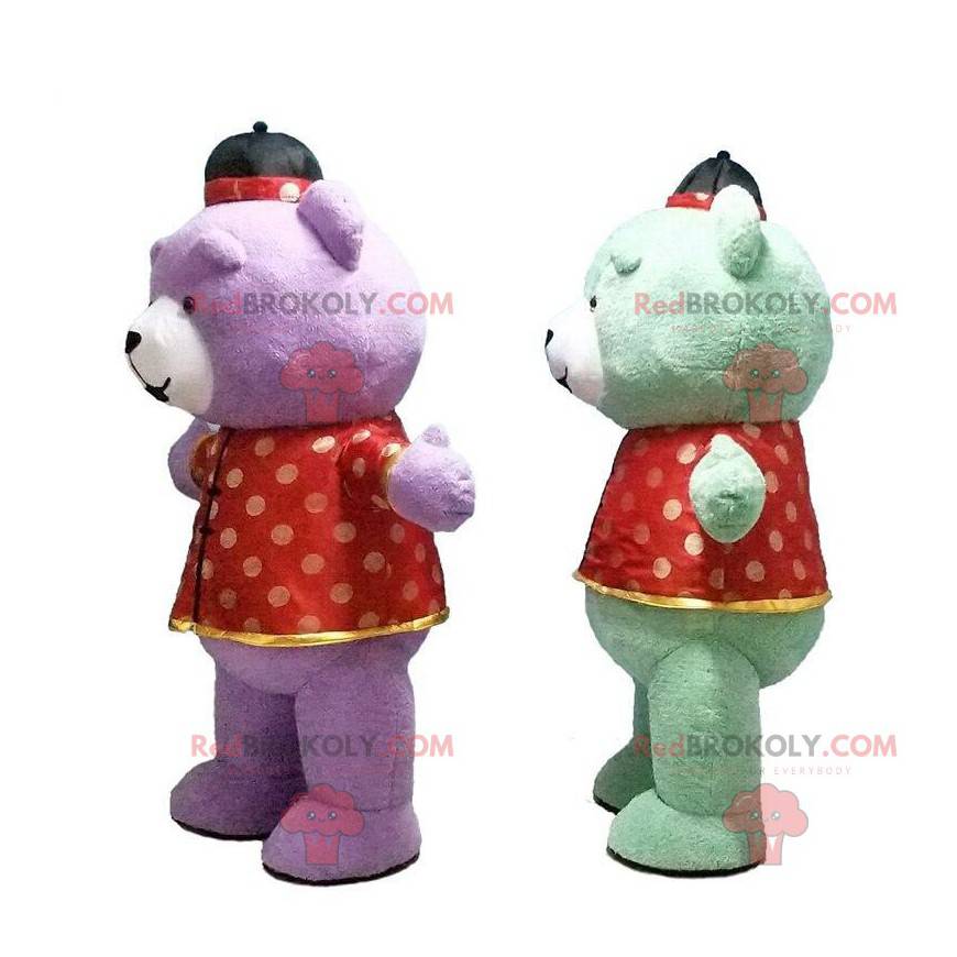 2 zeer kleurrijke opblaasbare teddybeerkostuums, gigantische