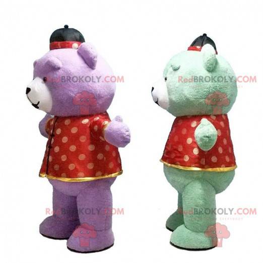 2 very colorful inflatable teddy bear costumes, giant mascots -