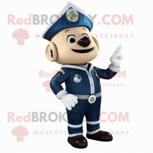 Navy Astronaut mascot costume character dressed with a Coat and Earrings