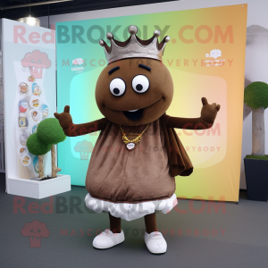 Brown Queen mascot costume character dressed with a Bermuda Shorts and Clutch bags