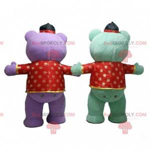 2 very colorful inflatable teddy bear costumes, giant mascots -