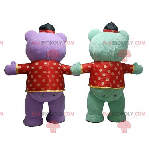 2 costumes de nounours gonflables très colorés, mascottes