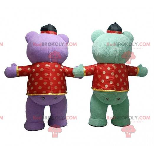 2 very colorful inflatable teddy bear costumes, giant mascots -