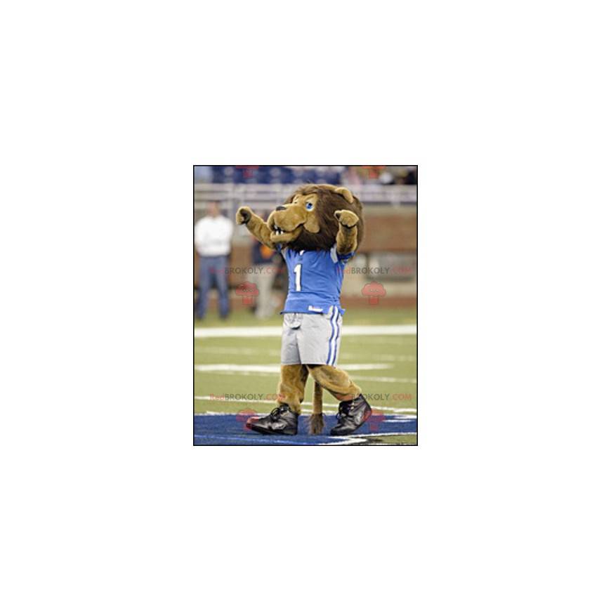 Mascota del león marrón en ropa deportiva - Redbrokoly.com