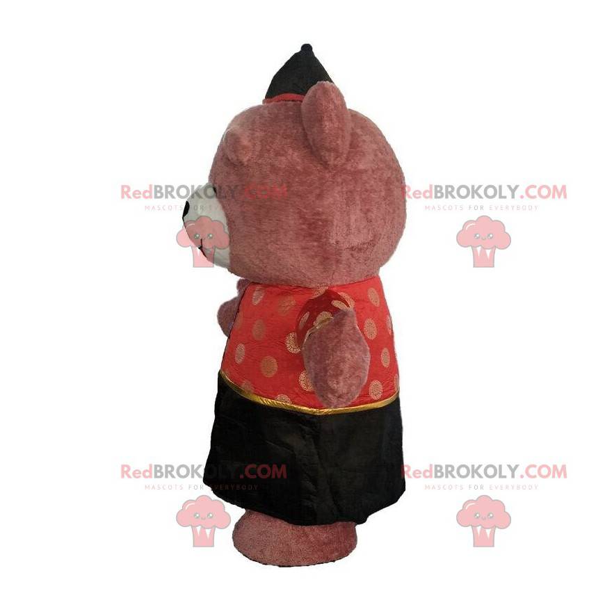 Déguisement d'ours gonflable habillé d'une tenue asiatique -