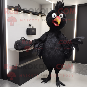 Black Chicken mascot costume character dressed with a Wrap Dress and Wallets