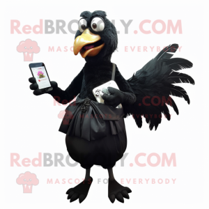 Black Chicken mascot costume character dressed with a Wrap Dress and Wallets