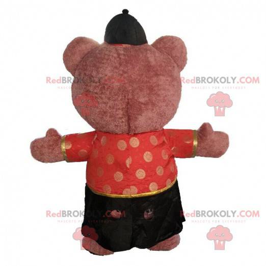Déguisement d'ours gonflable habillé d'une tenue asiatique -