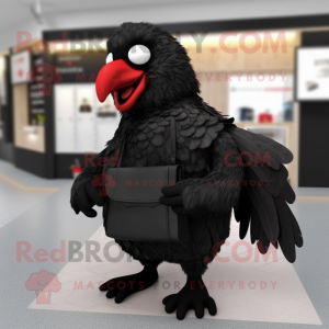 Black Chicken mascot costume character dressed with a Wrap Dress and Wallets