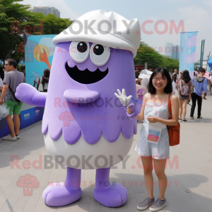 Lavender Ice Cream mascot costume character dressed with a One-Piece Swimsuit and Clutch bags