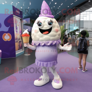 Lavender Ice Cream mascot costume character dressed with a One-Piece Swimsuit and Clutch bags