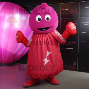Magenta Boxing Glove mascot costume character dressed with a Dress and Shawls