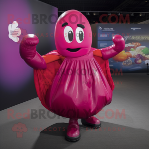Magenta Boxing Glove mascot costume character dressed with a Dress and Shawls