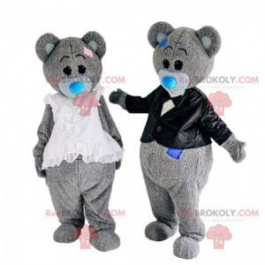 2 costumes d'ours gris en peluche, 2 mascottes de nounours -
