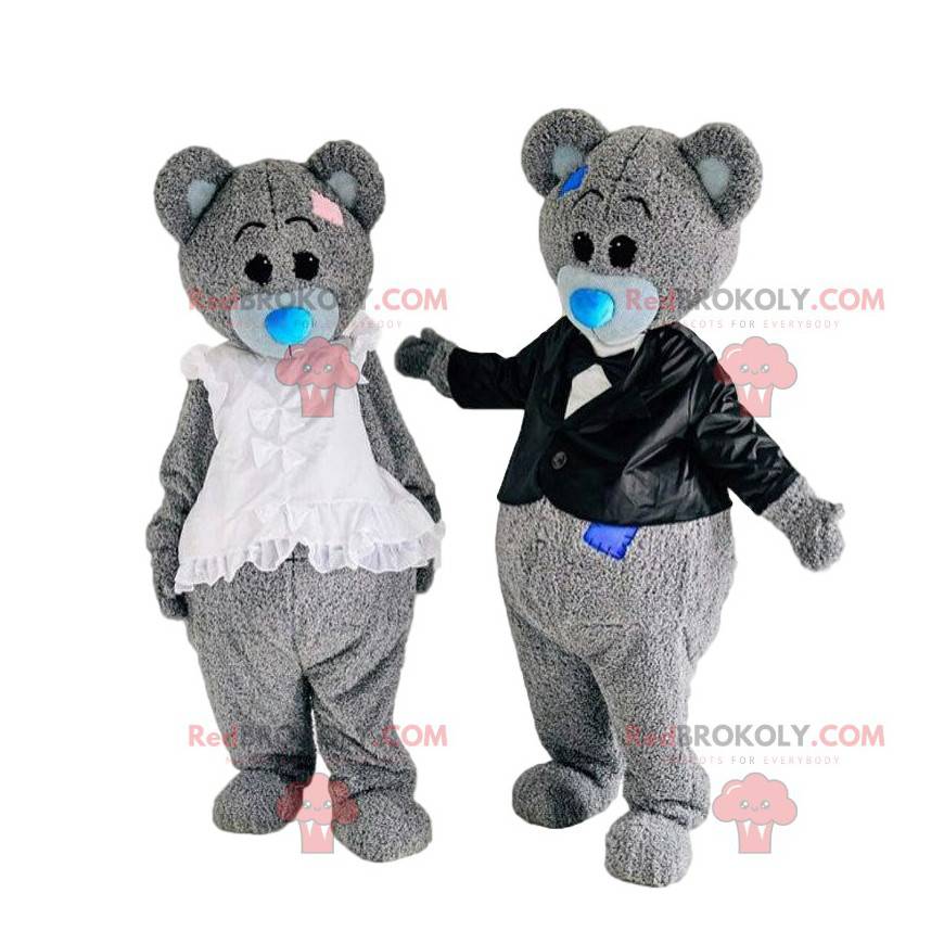 2 costumes d'ours gris en peluche, 2 mascottes de nounours -