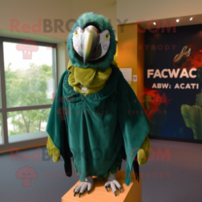 Forest Green Macaw mascot costume character dressed with a Sweatshirt and Shawl pins