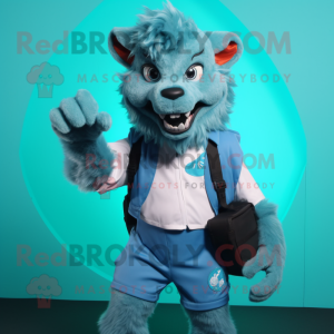 Cyan Werewolf maskot drakt...