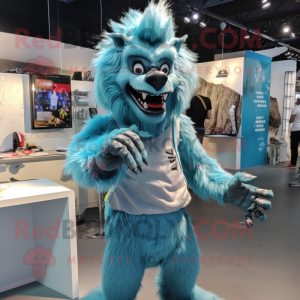 Cyan Werewolf maskot drakt...