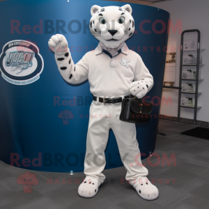 White Jaguar mascot costume character dressed with a Jeans and Pocket squares