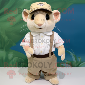 Beige Dormouse mascot costume character dressed with a Bermuda Shorts and Caps