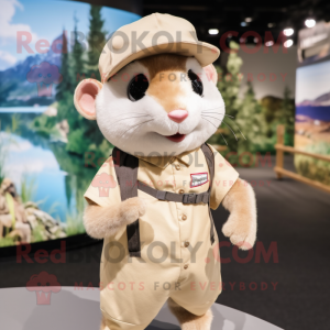 Beige Dormouse mascot costume character dressed with a Bermuda Shorts and Caps