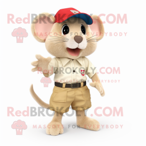 Beige Dormouse mascot costume character dressed with a Bermuda Shorts and Caps