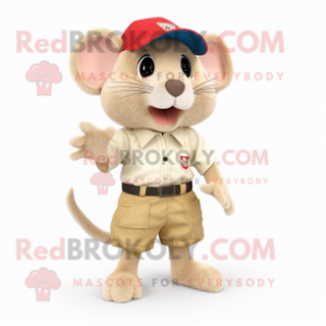 Beige Dormouse mascot costume character dressed with a Bermuda Shorts and Caps