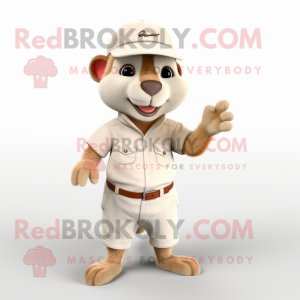 Beige Dormouse mascot costume character dressed with a Bermuda Shorts and Caps