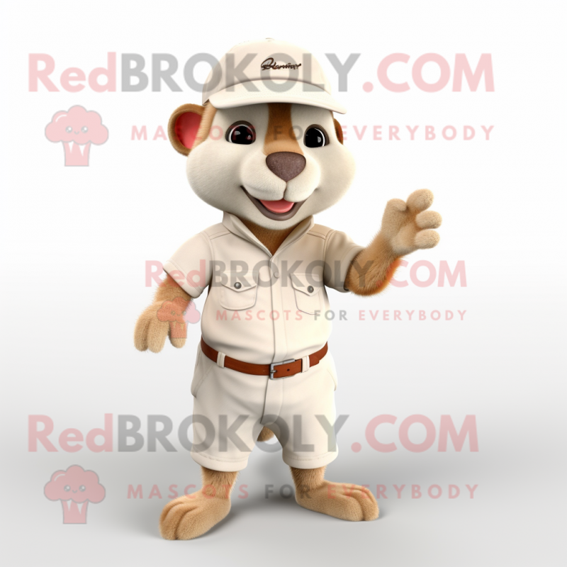 Beige Dormouse mascot costume character dressed with a Bermuda Shorts and Caps