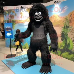 Black Yeti mascot costume character dressed with a One-Piece Swimsuit and Shoe clips