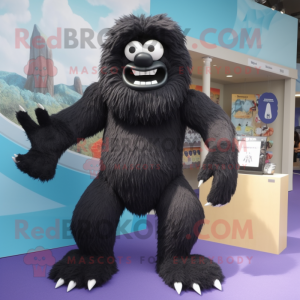 Black Yeti mascot costume character dressed with a One-Piece Swimsuit and Shoe clips