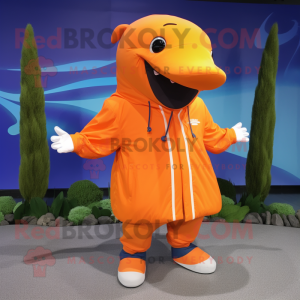 Orange Whale maskot kostym...
